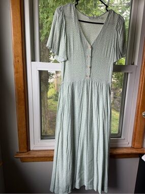 & Other Stories Sage Green Button-Front Maxi Dress